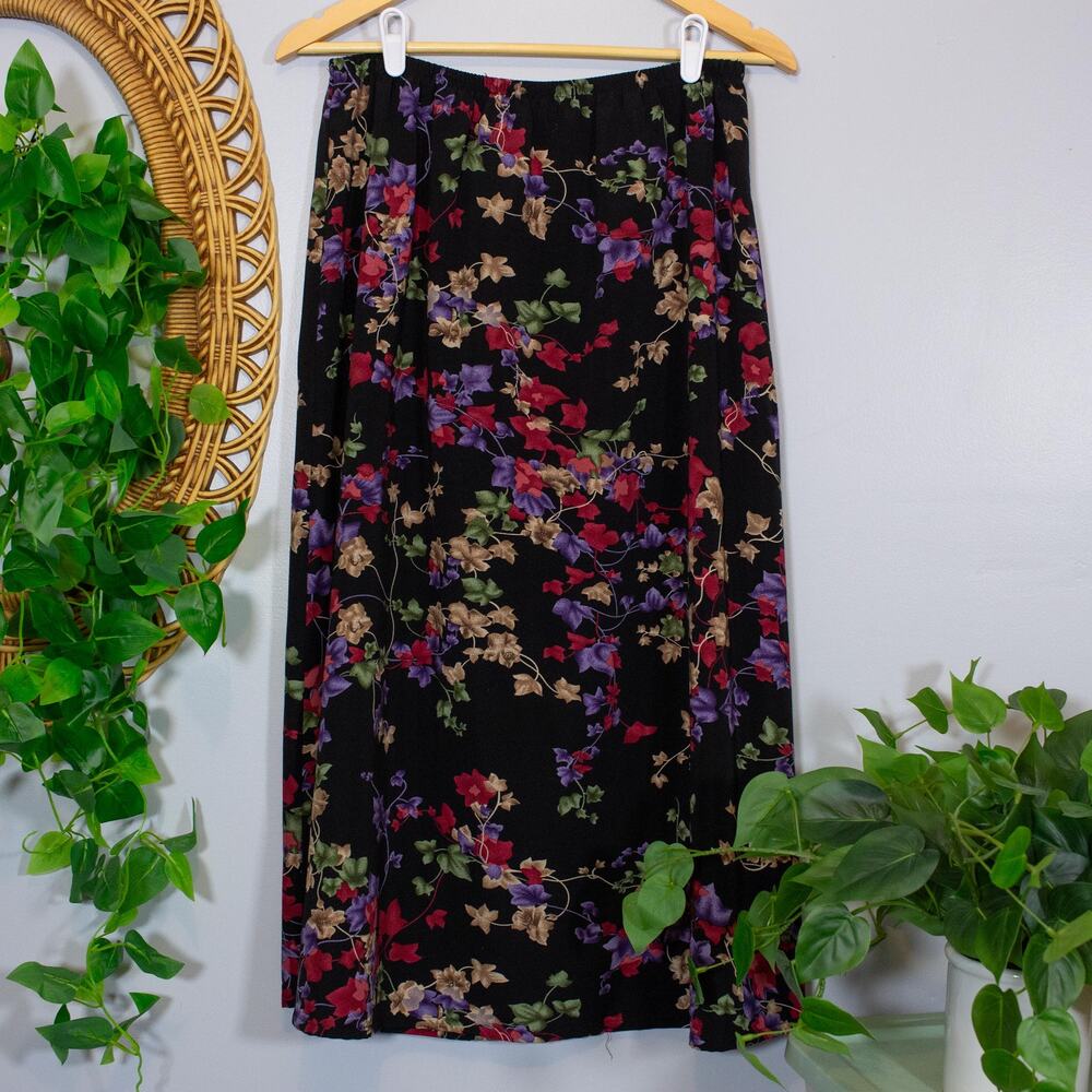 VTG Floral Ivy Garden Print Maxi Skirt Cottagecore Boho | Dark Autumn